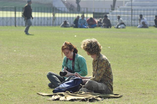 FROM ABROAD: Foreign visitors at the 80th Kila Raipur Rural Games Festival near Ludhiana on Friday. (Sikander Singh Chopra/HT Photo)