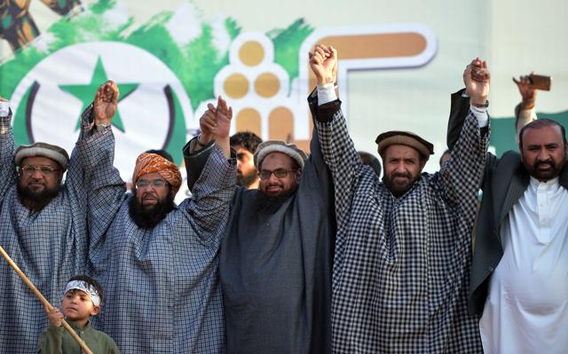 Hafiz Saeed, along with other religious party leaders, carried out a anti-India rally in Islamabad on Friday. (AFP Photo) Hafiz Saeed, along with other religious party leaders, carried out a anti-India rally in Islamabad on Friday. (AFP Photo)