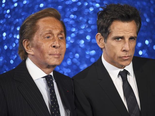 Director/star Ben Stiller and designer Valentino at the London premiere of the comedy sequel Zoolander No 2. (REUTERS) 