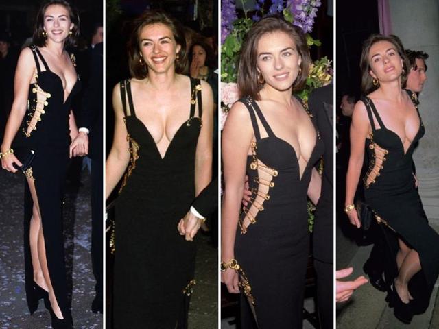 Here are a few pictures from the archive: All cutaway dresses owe their allegiance to Liz Hurley’s safety pin dress. The Versace LBD she wore to the Four Weddings premiere in 1994 made her a household name overnight. (Pinterest) Here are a few pictures from the archive: All cutaway dresses owe their allegiance to Liz Hurley’s safety pin dress. The Versace LBD she wore to the Four Weddings premiere in 1994 made her a household name overnight. (Pinterest)