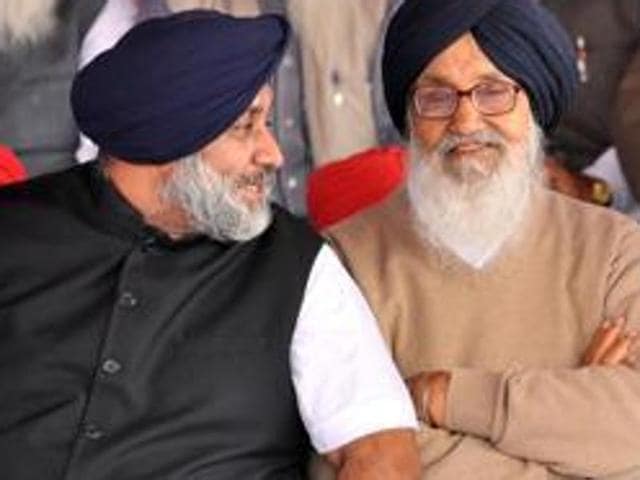 Punjab CM Parkash Singh Badal (right) with his son and deputy Sukhbir Singh Badal. (HT File Photo) Punjab CM Parkash Singh Badal (right) with his son and deputy Sukhbir Singh Badal. (HT File Photo)