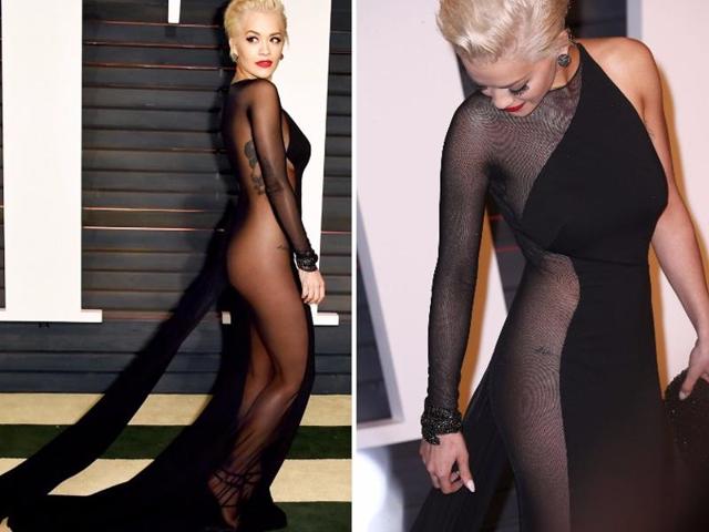 Rita Ora at the Vanity Fair Oscars party: Rita braved the world’s cameras in this sheer Donna Karan affair. (Instagram/ Pinterest) Rita Ora at the Vanity Fair Oscars party: Rita braved the world’s cameras in this sheer Donna Karan affair. (Instagram/ Pinterest)