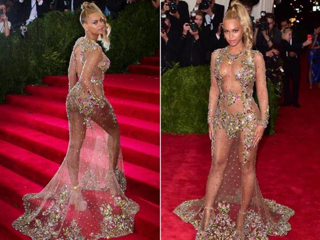 Beyonce at the Met Gala: The success of this look is 5% sheer fabric, 5% strategically placed embellishments and 90% double-sided tape and hope. Being Beyonce, she’s gone death or glory and worked this one from every possible angle. (Instagram/ Pinterest) Beyonce at the Met Gala: The success of this look is 5% sheer fabric, 5% strategically placed embellishments and 90% double-sided tape and hope. Being Beyonce, she’s gone death or glory and worked this one from every possible angle. (Instagram/ Pinterest)
