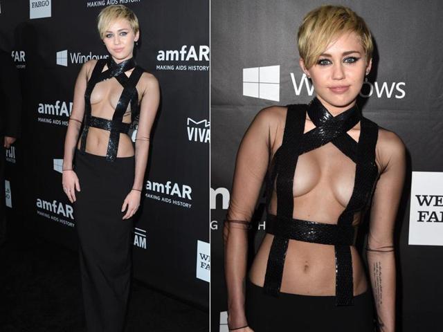 Miley Cyrus at the amFAR Inspiration Gala: All credit to Miley for managing to make this look elegant. (Instagram/ Pinterest) Miley Cyrus at the amFAR Inspiration Gala: All credit to Miley for managing to make this look elegant. (Instagram/ Pinterest)