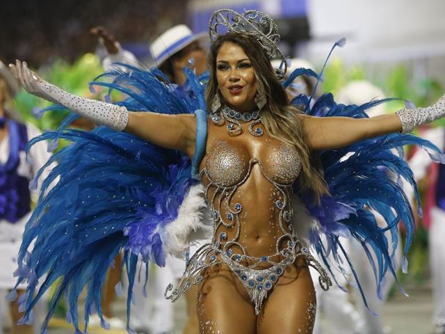 A dancer from the Nene de Vila Matilde samba school performs during a carnival parade in Sao Paulo, Brazil. (AP) 