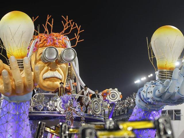 A dancer from the Gavioes da Fiel samba school performs during a carnival parade in Sao Paulo, Brazil. (AP) 