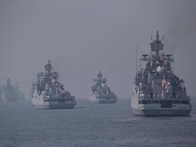 Different warships are seen during the International Fleet Review in Vishakapatnam. (AP Photo)