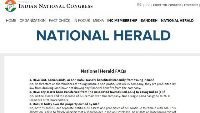 There’s a section on National Herald case on the website of Indian National Congress. (Website screengrab) There’s a section on National Herald case on the website of Indian National Congress. (Website screengrab)