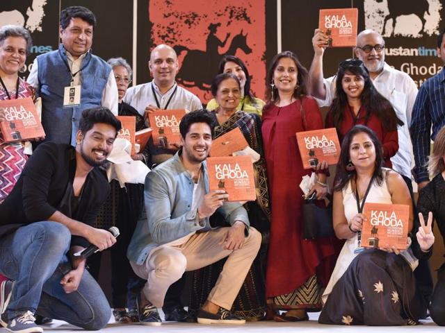 Actor Sidharth Malhotra during the launch of a book that traces the impact of the fest on the art district, edited by conservation architect Abha Narain Lambah, on Saturday. (Anshuman Poyrekar/ HT PHOTOS)
