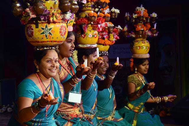 Dancers from Telangana perform at a cultural programme . (Photo courtesy: Haryana Tourism ) Dancers from Telangana perform at a cultural programme . (Photo courtesy: Haryana Tourism )