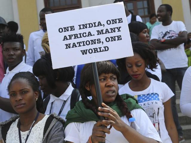 African students participate in a protest against the alleged assault of Tanzanian woman in Bangalore, India. (AP) African students participate in a protest against the alleged assault of Tanzanian woman in Bangalore, India. (AP)