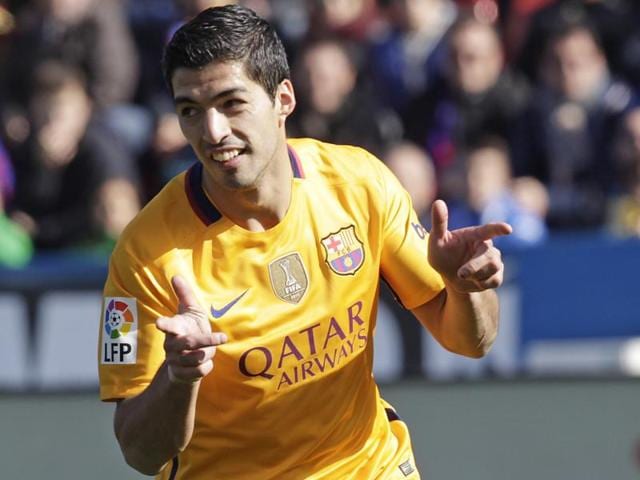Barcelona's Luis Suarez, right, celebrates with Lionel Messi after scoring against Levante during the La Liga match at the Ciutat de Valencia stadium in Valencia on February 7, 2016. (AP Photo) Barcelona's Luis Suarez, right, celebrates with Lionel Messi after scoring against Levante during the La Liga match at the Ciutat de Valencia stadium in Valencia on February 7, 2016. (AP Photo)