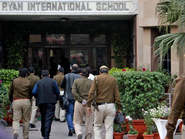 The main entry gate of Ryan International School where a six-year old school kid was allegedly found dead in a pit under the school’s amphitheatre. (HT Photo) The main entry gate of Ryan International School where a six-year old school kid was allegedly found dead in a pit under the school’s amphitheatre. (HT Photo)