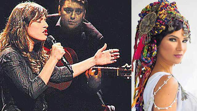 Carminho (Portugal) performing on stage and (right) Oum (Morocco).