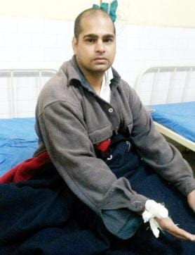Driver of the car Dalbir Singh, who was rescued from the canal by onlookers on Monday morning. (JS Grewal/HT Photo ) Driver of the car Dalbir Singh, who was rescued from the canal by onlookers on Monday morning. (JS Grewal/HT Photo )