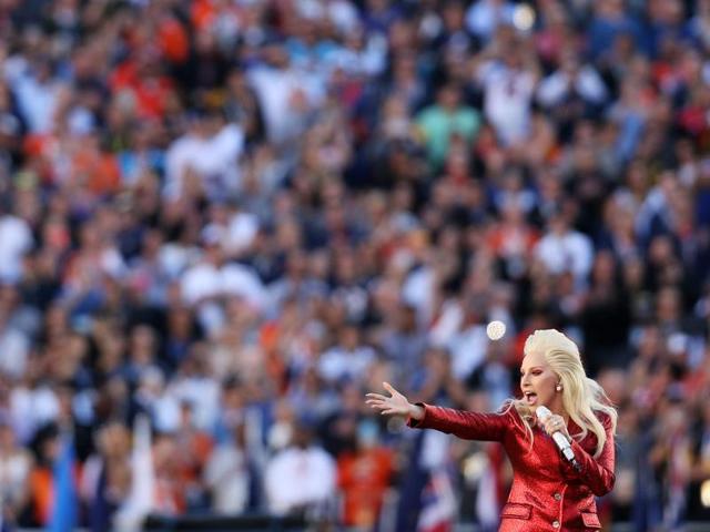 Lady Gaga performs during Super Bowl 50 between the Denver Broncos and the Carolina Panthers at Levi's Stadium. (AFP Photo) 