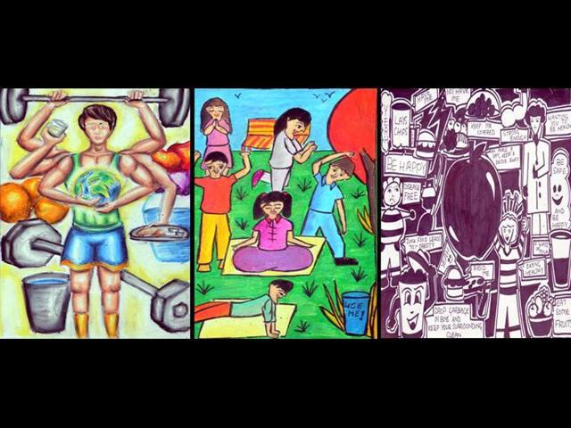 These are some of the award winning entries in junior categories: ‘Stay Healthy, Stay Happy’ and ‘A Car Free Day’ (HT PACE)