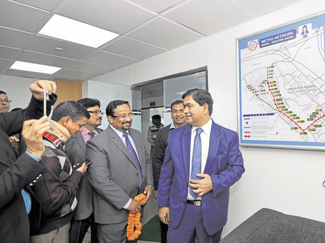 Noida authority CEO and NMRC managing director Rama Raman inaugurated the corporation’s new office in Sector 29 on Monday. (Sunil Ghosh/HT Photo) Noida authority CEO and NMRC managing director Rama Raman inaugurated the corporation’s new office in Sector 29 on Monday. (Sunil Ghosh/HT Photo)