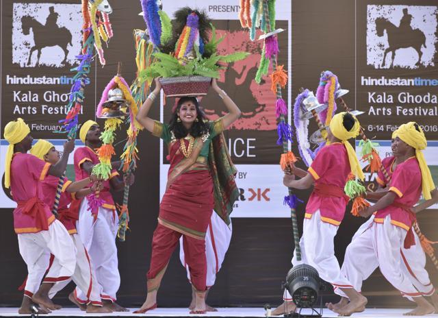 Students from schools across the state perform a folk dance at an event called Together we Rise. (Anshuman Poyrekar/HT)