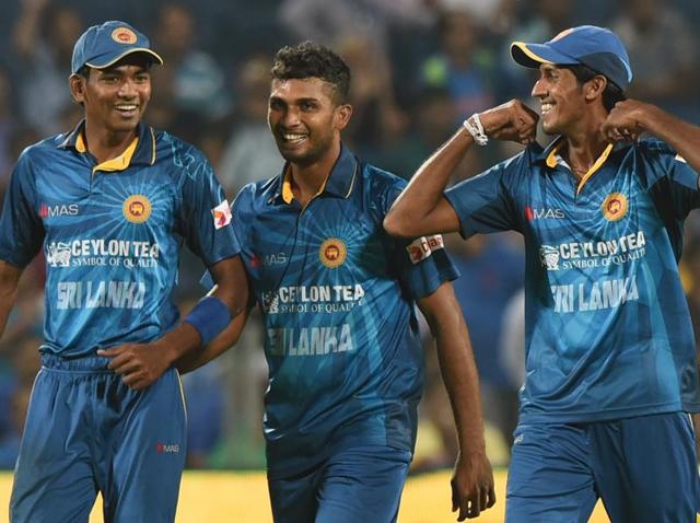 Sri Lanka's bowlers Dusmantha Chameera , Dasun Shanaka and Kasun Rajitha srecked havoc against India in the first T20 match at Pune. (AFP Photo) Sri Lanka's bowlers Dusmantha Chameera , Dasun Shanaka and Kasun Rajitha srecked havoc against India in the first T20 match at Pune. (AFP Photo)