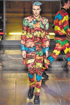 A model walks the runway at the Moschino show during The London Collections Men AW16 in London, England. (Gamma-Rapho via Getty Images)