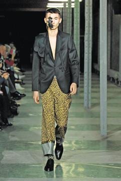 A model on the runway during the Walter Van Beirendonck Menswear Fall/Winter 2016-2017 show as part of Paris Fashion Week in Paris, France. (WireImage)