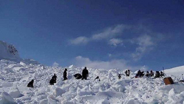 Operations by the specialized teams of the Army and the Air Force searching for the bodies of the soldiers hit by an avalanche, in Siachen. (PTI)