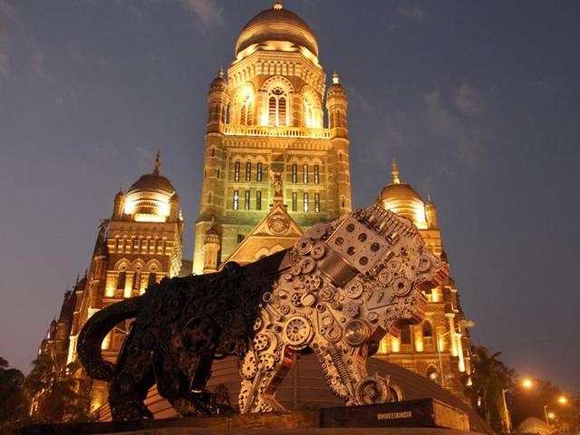 A statue of the Make In India logo near BMC headquarters in Mumbai. (Bhushan Koyande) A statue of the Make In India logo near BMC headquarters in Mumbai. (Bhushan Koyande)