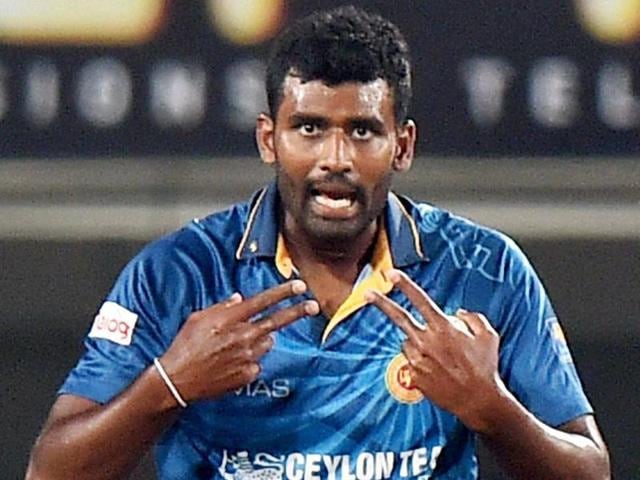 Sri Lankan bowler Thisara Perera celebrates after his hat-trick against India. (PTI Photo) Sri Lankan bowler Thisara Perera celebrates after his hat-trick against India. (PTI Photo)