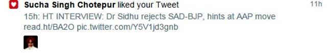 Sucha Singh Chotepur liked the tweet (Twitter) Sucha Singh Chotepur liked the tweet (Twitter)
