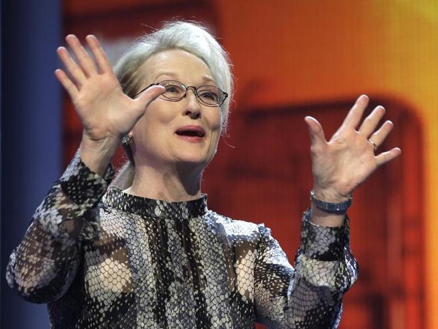 US actress Meryl Streep speaks during a ceremony prior to Hail, Caesar! the opening film of the 2016 Berlinale Film Festival. (AP)