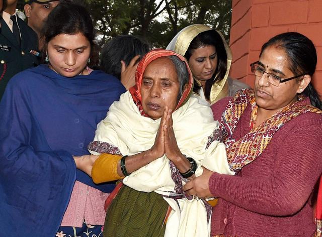 Lance Naik Hanumanthappa Koppad's mother arrives at Brar Square where people thronged to honour the soldier who died at the army hospital four days after he was found alive in Siachen. (PTI Photo) Lance Naik Hanumanthappa Koppad's mother arrives at Brar Square where people thronged to honour the soldier who died at the army hospital four days after he was found alive in Siachen. (PTI Photo)