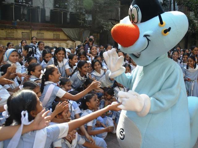 Anjuman Islam School celebrates Valentine’s Day with cartoon characters like Pakdam Pakdai, Oggy and Chotu in Bandra in Mumbai, India, on Friday, February 12, 2016. (Prashant Waydande/HT Photo)