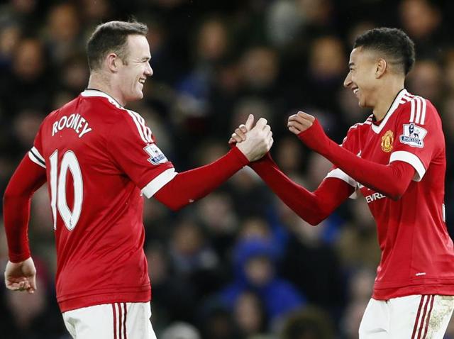 Manchester United's Jesse Lingard celebrates scoring their first goal with teammates. (Reuters) Manchester United's Jesse Lingard celebrates scoring their first goal with teammates. (Reuters)