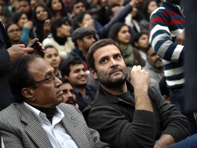 Congress Vice President Rahul Gandhi addressing the ongoing protest of students over the release of Student Union president Kanhaiya Kumar at Jawaharlal Nehru University, in New Delhi, India, on Saturday, February 13, 2016. (Vipin Kumar / HT Photo) Congress Vice President Rahul Gandhi addressing the ongoing protest of students over the release of Student Union president Kanhaiya Kumar at Jawaharlal Nehru University, in New Delhi, India, on Saturday, February 13, 2016. (Vipin Kumar / HT Photo)