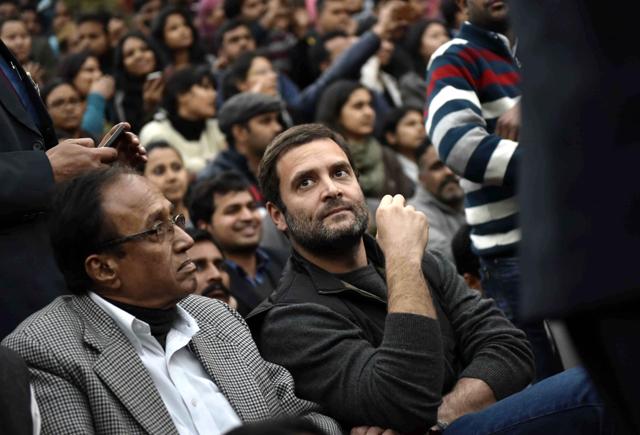 Congress Vice President Rahul Gandhi joined the ongoing protest of students over the release of Student Union president Kanhaiya Kumar at JNU. (HT Photo) Congress Vice President Rahul Gandhi joined the ongoing protest of students over the release of Student Union president Kanhaiya Kumar at JNU. (HT Photo)