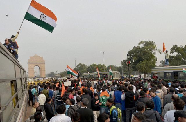 ABVP activists protest against the JNU demonstration supporting Parliament attack convict Afzal Guru in New Delhi. (PTI Photo) ABVP activists protest against the JNU demonstration supporting Parliament attack convict Afzal Guru in New Delhi. (PTI Photo)