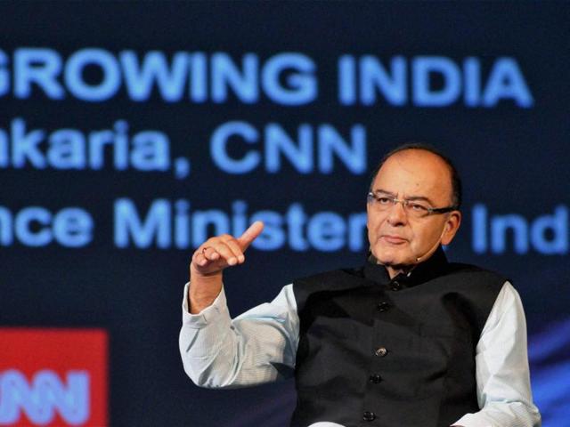 FM Arun Jaitley at the CNN Asia Business Forum during the second day of the Make In India Week in Mumbai on Sunday.(PTI)