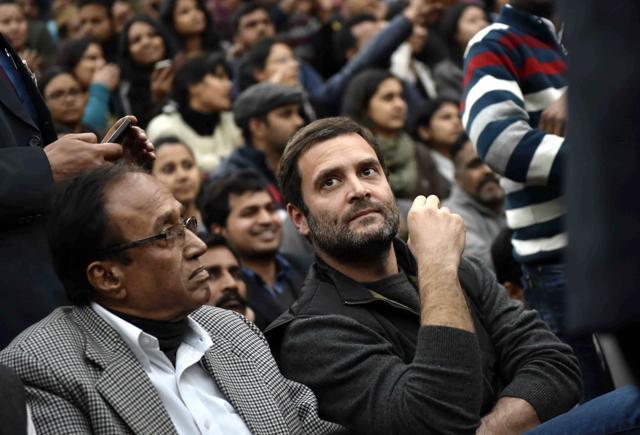 Congress vice-president Rahul Gandhi joins the ongoing protest of students against the arrest of Kanhaiya Kumar, the student union president, at Jawaharlal Nehru University in New Delhi. (Vipin Kumar/HT Photo) Congress vice-president Rahul Gandhi joins the ongoing protest of students against the arrest of Kanhaiya Kumar, the student union president, at Jawaharlal Nehru University in New Delhi. (Vipin Kumar/HT Photo)