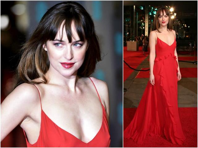 Dakota Johnson was definitely looking the best of the whole lot at the BAFTA Awards in London on Sunday.  She wore an amazing red gown with spaghetti straps with her gorgeous, dark bangs. (Agencies) 