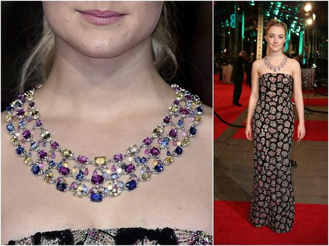Saoirse Ronan in her strapless gown. Check out her stunning neckpiece. (Agencies) 