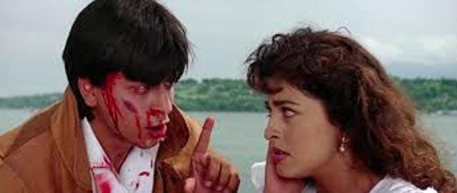 Shah Rukh Khan as the obsessed lover in Darr. Shah Rukh Khan as the obsessed lover in Darr.