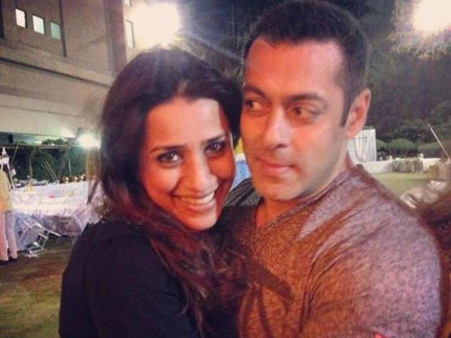 Salman Khan and producer Ashvini Yardi at Arpita’s baby shower in Mumbai on Sunday. (Instagram) 