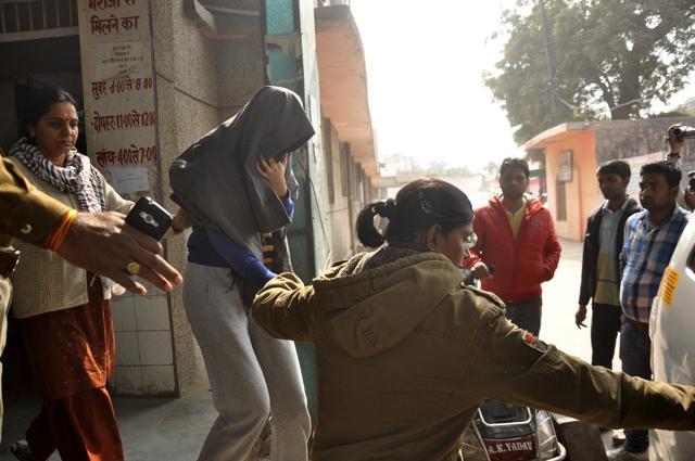Snapdeal’s 24-year-old executive taken to a government hospital for medical examination on Feb 12. (HT Photo/Sakib Ali)