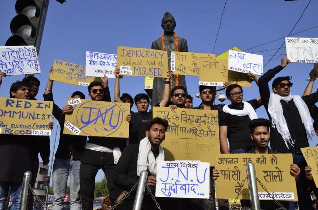 A demonstration to protest against the Afzal Guru incident in JNU. (Mujeeb Faruqui/ Hindustan Times) A demonstration to protest against the Afzal Guru incident in JNU. (Mujeeb Faruqui/ Hindustan Times)