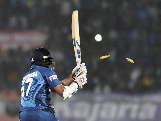 ri Lankan batsman Milinda Siriwardana is bowled by Ashish Nehra. (PTI) 