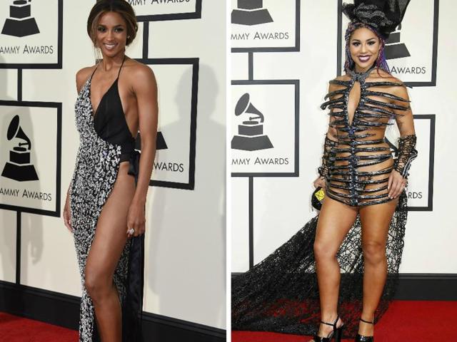 BAD: Ciara and Joy Villa got all the attention on the Grammy red carpet. Just not for the right reasons. (AP) 
