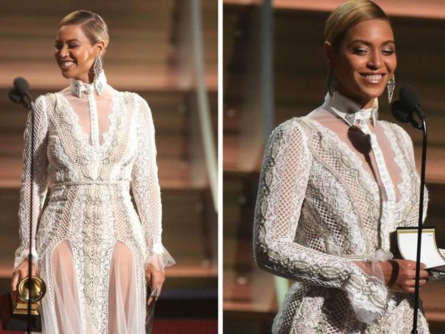 GOOD: Beyonce steps on the stage like the Queen that she is.  She slays, as always. (AP) 