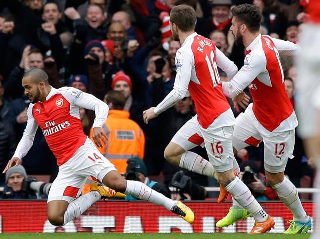 Danny Welbeck celebrates scoring the second goal for Arsenal.(Reuters Photo)
