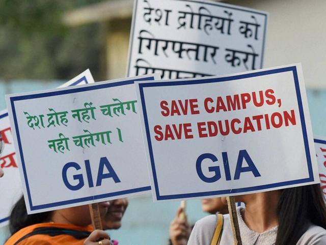 Members of Group of Intellectuals and Academicians staging a protest march against recent incidents of alleged anti-national activities in JNU and Press Club of India. (PTI) Members of Group of Intellectuals and Academicians staging a protest march against recent incidents of alleged anti-national activities in JNU and Press Club of India. (PTI)